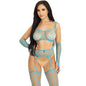 LEG AVENUE - CROP TOP STOCKINGS AND GLOVES BLUE