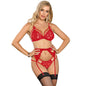 SUBBLIME - 3-TEILIGES SET BH + STRING + SPITZEN-STRUMPFBAND ROT L/XL