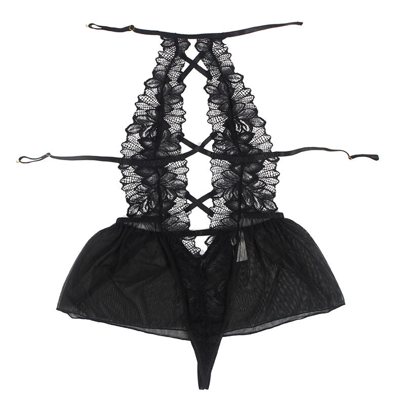 SUBBLIME - TEDDY-HALTER-NECK-BARE-BACK-LACE BLACK S/M