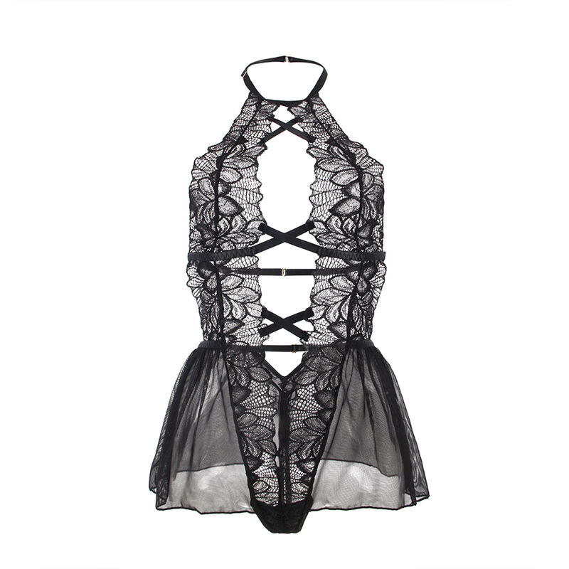 SUBBLIME - TEDDY-HALTER-NECK-BARE-BACK-LACE BLACK S/M