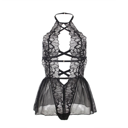 SUBBLIME - TEDDY-HALTER-NECK-BARE-BACK-LACE BLACK S/M