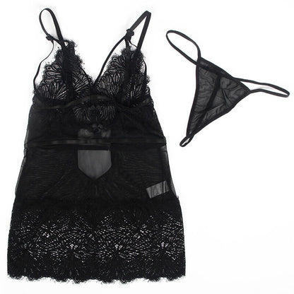 SUBBLIME - BABYDOLL MIT VERSTELLBAREN SPITZENTRGERN SCHWARZ L/XL
