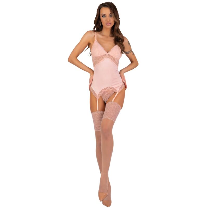 LIVCO CORSETTI FASHION - PERSINNE PEACH SET CORSET + PANTIES + STOCKINGS