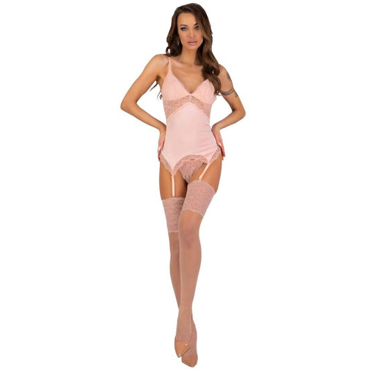 LIVCO CORSETTI FASHION - PERSINNE PEACH SET CORSET + PANTIES + STOCKINGS