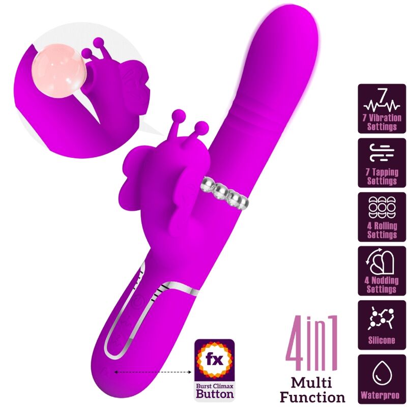 PRETTY LOVE - MULTIFUNCTIONAL RABBIT VIBRATOR 4 IN 1 BUTTERFLY FUCHSIA