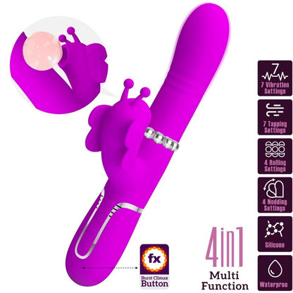 PRETTY LOVE - MULTIFUNCTIONAL RABBIT VIBRATOR 4 IN 1 BUTTERFLY FUCHSIA