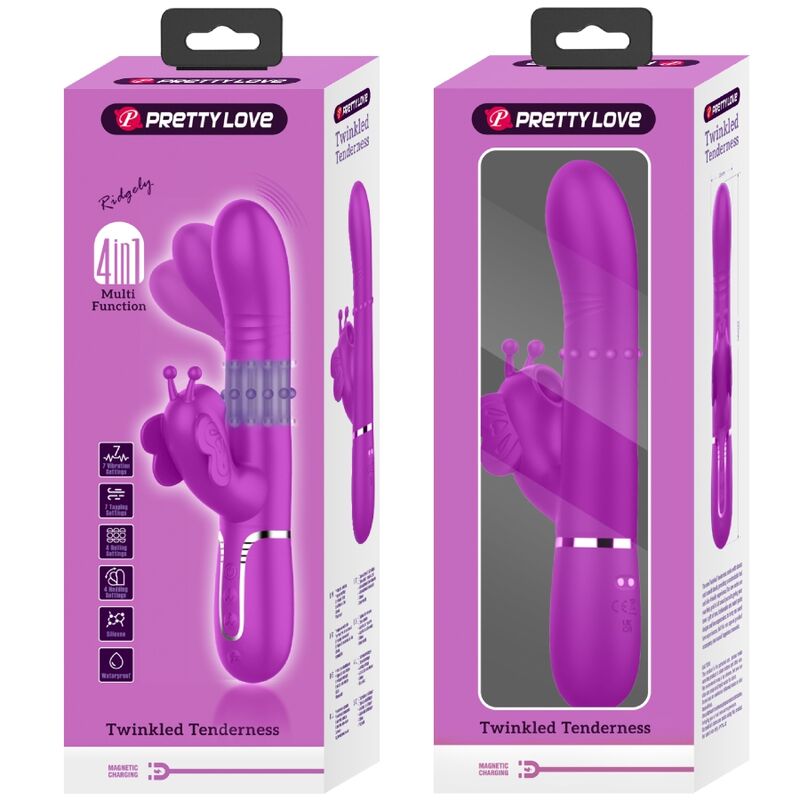 PRETTY LOVE - MULTIFUNCTIONAL RABBIT VIBRATOR 4 IN 1 BUTTERFLY FUCHSIA