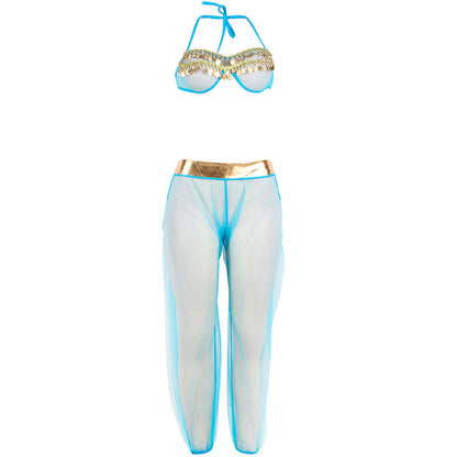 SUBBLIME - INDIEN-STIL BLAUES DESSOUS-SET L/XL