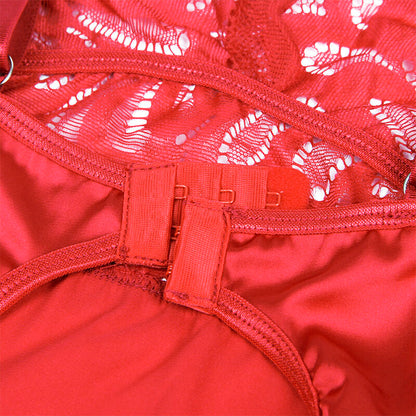 SUBBLIME - SATIN BABYDOLL MIT SPITZE ROT L/XL
