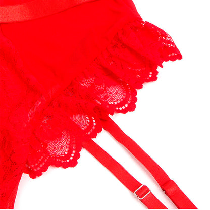 SUBBLIME - TEDDY MIT STRUMPFBAND MIT SPITZENDETAIL UND STREIFEN ROT L/XL