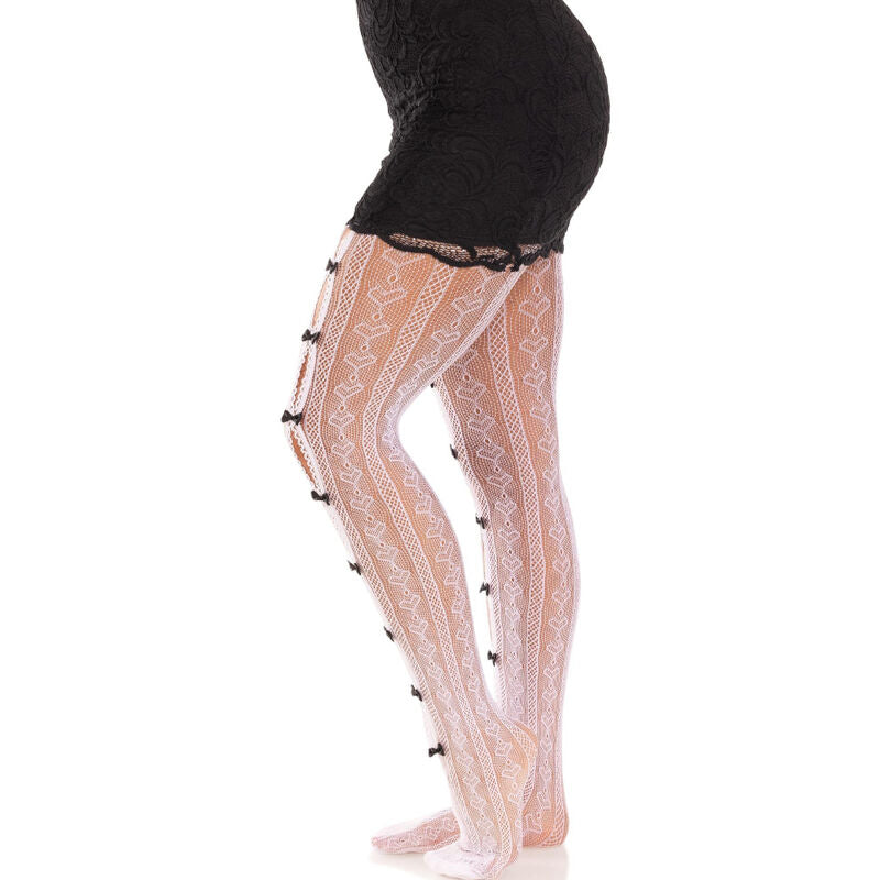 LEG AVENUE - STOCKINGS WITH CUT-OUTS HEART & BOWS WHITE
