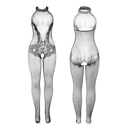 SUBBLIME - 951801 LACE AND MESH BODYSTOCKING WITH OPEN BUST BLACK ONE SIZE