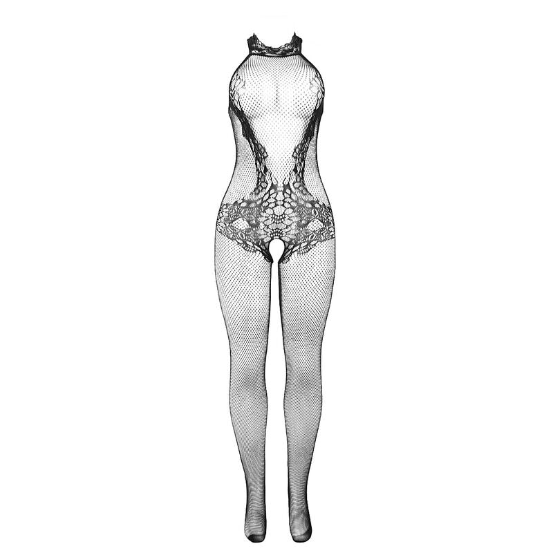 SUBBLIME - 951801 LACE AND MESH BODYSTOCKING WITH OPEN BUST BLACK ONE SIZE