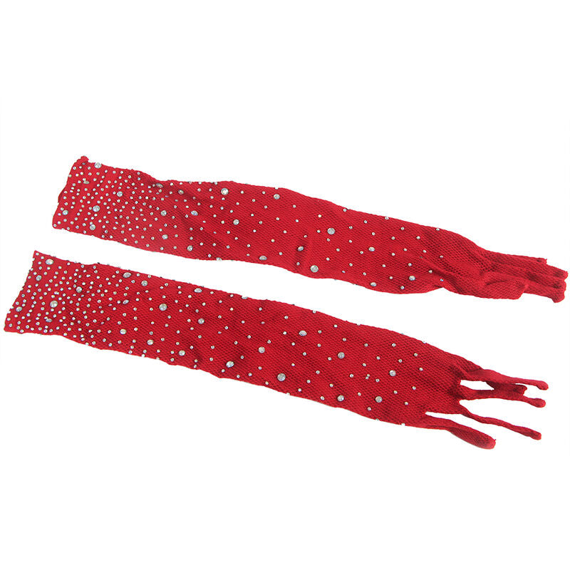 SUBBLIME - 952181 RED FISHNET BODYSTOCKING WITH GLOVES AND RHINESTONES ONE SIZE