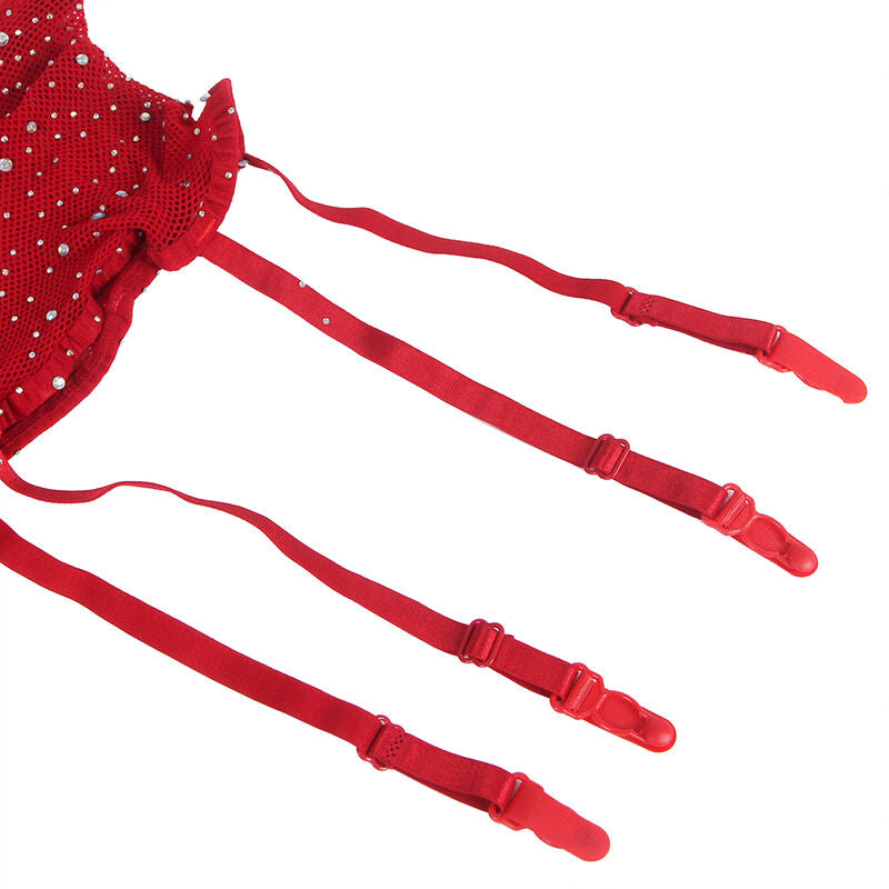 SUBBLIME - 952181 RED FISHNET BODYSTOCKING WITH GLOVES AND RHINESTONES ONE SIZE
