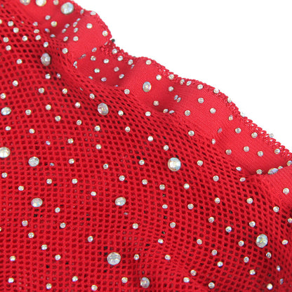 SUBBLIME - 952181 RED FISHNET BODYSTOCKING WITH GLOVES AND RHINESTONES ONE SIZE