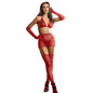 SUBBLIME - 952181 RED FISHNET BODYSTOCKING WITH GLOVES AND RHINESTONES ONE SIZE
