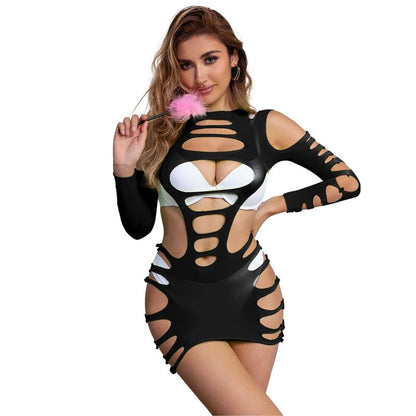 SUBBLIME - 952266 LONG SLEEVE ELASTIC MESH DRESS BLACK ONE SIZE