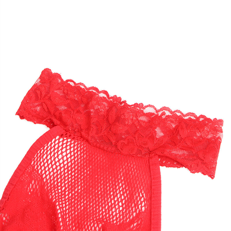 SUBBLIME - 952372 NET AND LACE BODYSTOCKING WITH HIGH NECK AND OPEN CROTCH RED ONE SIZE