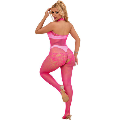 SUBBLIME - 952389 BODYSTOCKING WITH CUT-OUT MESH AND HIGH NECK LACE ONE SIZE