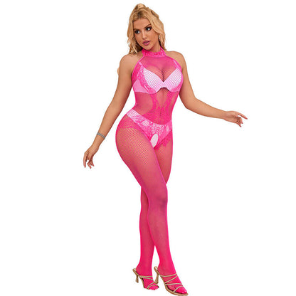 SUBBLIME - 952389 BODYSTOCKING WITH CUT-OUT MESH AND HIGH NECK LACE ONE SIZE