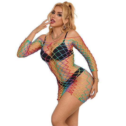 SUBBLIME - 952426 RAINBOW DRESS WITH LONG SLEEVES AND MESH ONE SIZE