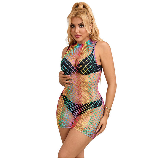 SUBBLIME - 952433 RAINBOW HIGH COLLAR SLEEVELESS MESH DRESS ONE SIZE