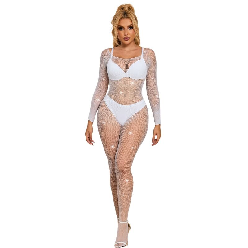 SUBBLIME - 952396 DIAMOND NET BODYSUIT LONG SLEEVE WHITE ONE SIZE