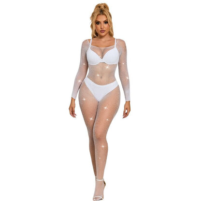 SUBBLIME - 952396 DIAMOND NET BODYSUIT LONG SLEEVE WHITE ONE SIZE