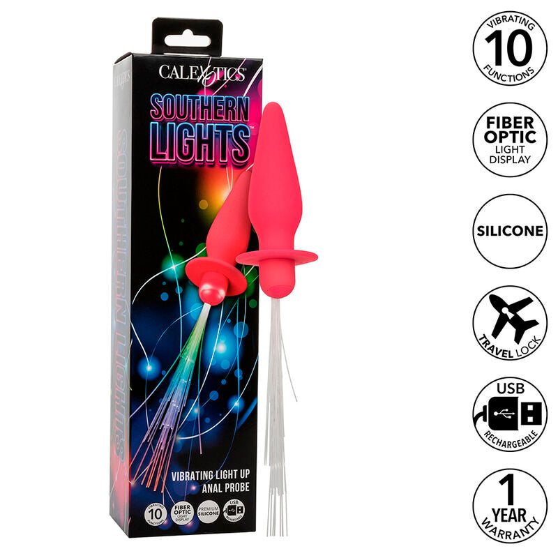 CALEXOTICS - SOUTHERN LIGHTS LIGHT UP VIBRATING BUTT PLUG 10 VIBRATIONS SILICONE PINK