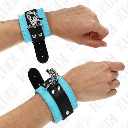 KINK - PREMIUM LOCKABLE WRIST CUFFS BLACK/BLUE ADJUSTABLE 21-28 CM X 5.5 CM