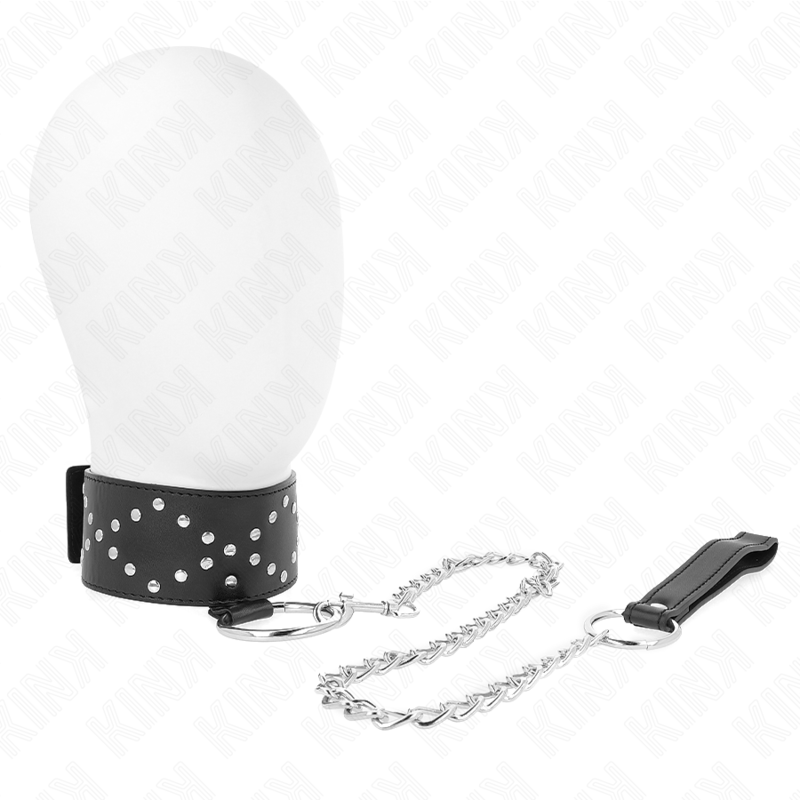 KINK - COLLAR 65 CM WITH LEASH WITH SILVER STUDS MODEL 3 ADJUSTABLE 36-43 CM X 5 CM
