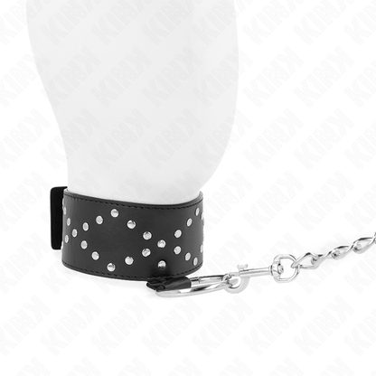 KINK - COLLAR 65 CM WITH LEASH WITH SILVER STUDS MODEL 3 ADJUSTABLE 36-43 CM X 5 CM