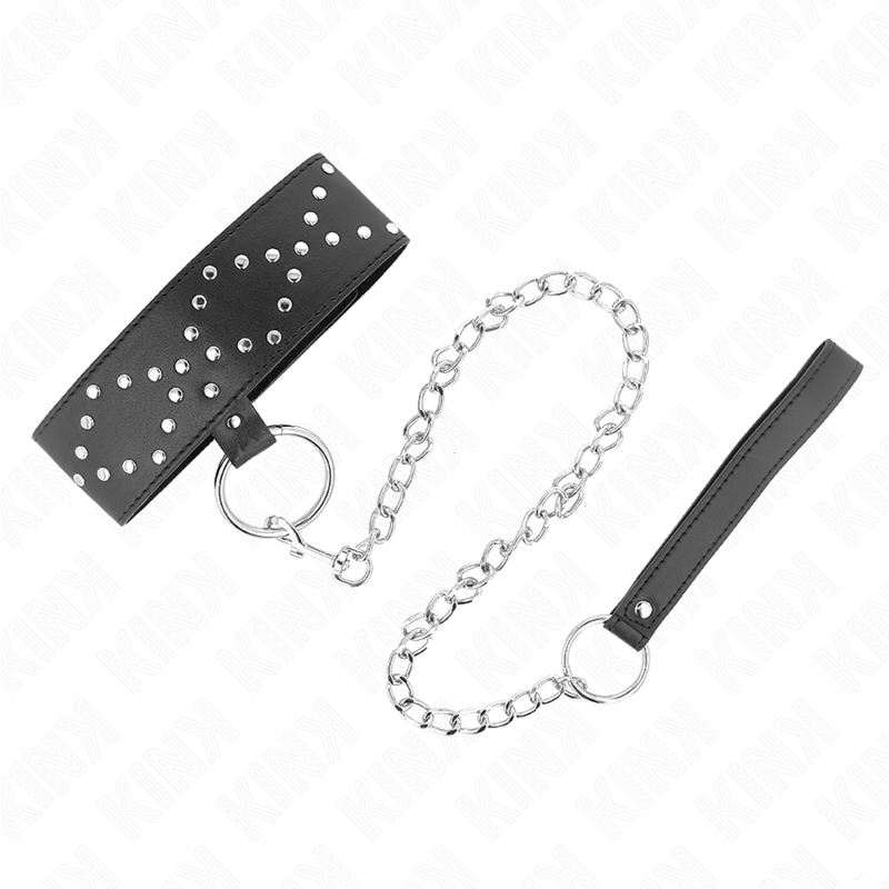 KINK - COLLAR 65 CM WITH LEASH WITH SILVER STUDS MODEL 3 ADJUSTABLE 36-43 CM X 5 CM