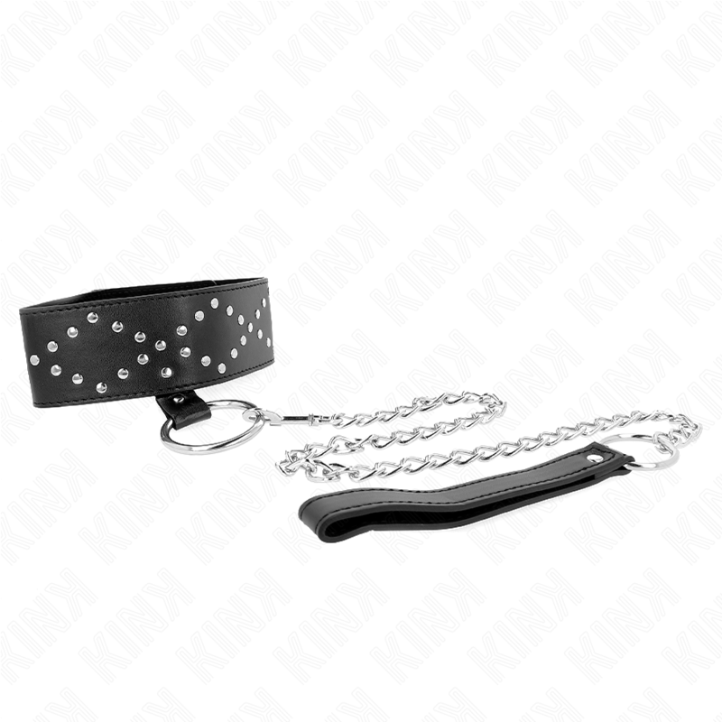 KINK - COLLAR 65 CM WITH LEASH WITH SILVER STUDS MODEL 3 ADJUSTABLE 36-43 CM X 5 CM