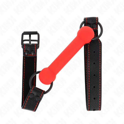 KINK - BONE GAG WITH FAUX LEATHER STRAP RED ADJUSTABLE 41-57 CM