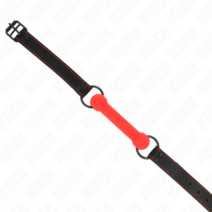 KINK - BONE GAG WITH FAUX LEATHER STRAP RED ADJUSTABLE 41-57 CM