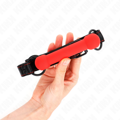 KINK - BONE GAG WITH FAUX LEATHER STRAP RED ADJUSTABLE 41-57 CM