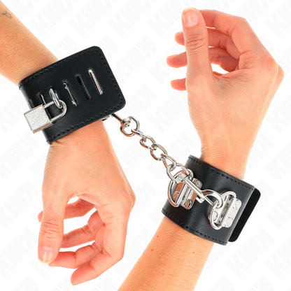 KINK - MULTI-POSITION WRIST RESTRAINTS WITH PADLOCK CLOSURE BLACK ADJUSTABLE 16-23 CM X 5.5 CM