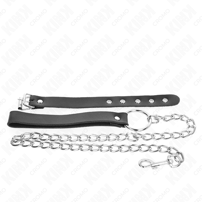 KINK - LEATHER COCK RING WITH STRAP 21.5 X 2 CM AND METAL CHAIN 60 CM
