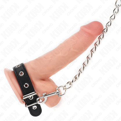 KINK - LEATHER COCK RING WITH STRAP 21.5 X 2 CM AND METAL CHAIN 60 CM