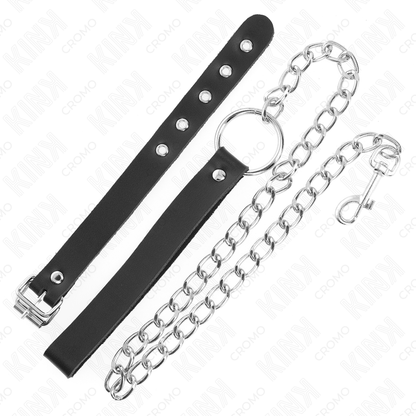 KINK - LEATHER COCK RING WITH STRAP 21.5 X 2 CM AND METAL CHAIN 60 CM