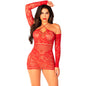LEG AVENUE - OFF-THE-SHOULDER LONG-SLEEVED MESH MINI DRESS RED