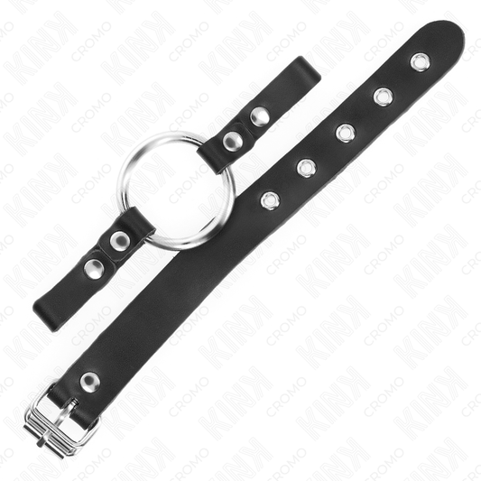 KINK - LEATHER COCK RING WITH BUCKLE CLOSURE 22 X 2 CM WITH METAL RING 4 CM