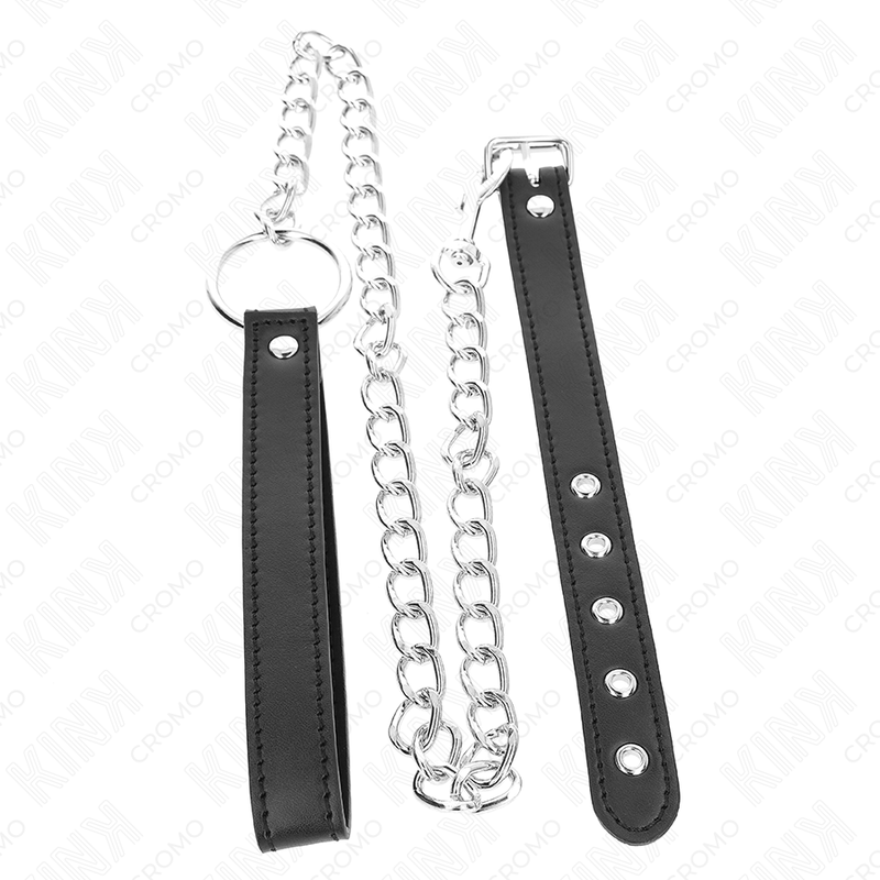 KINK - LEATHER COCK RING 21.5 X 2 CM WITH 60 CM METAL CHAIN AND LEATHER STRAP