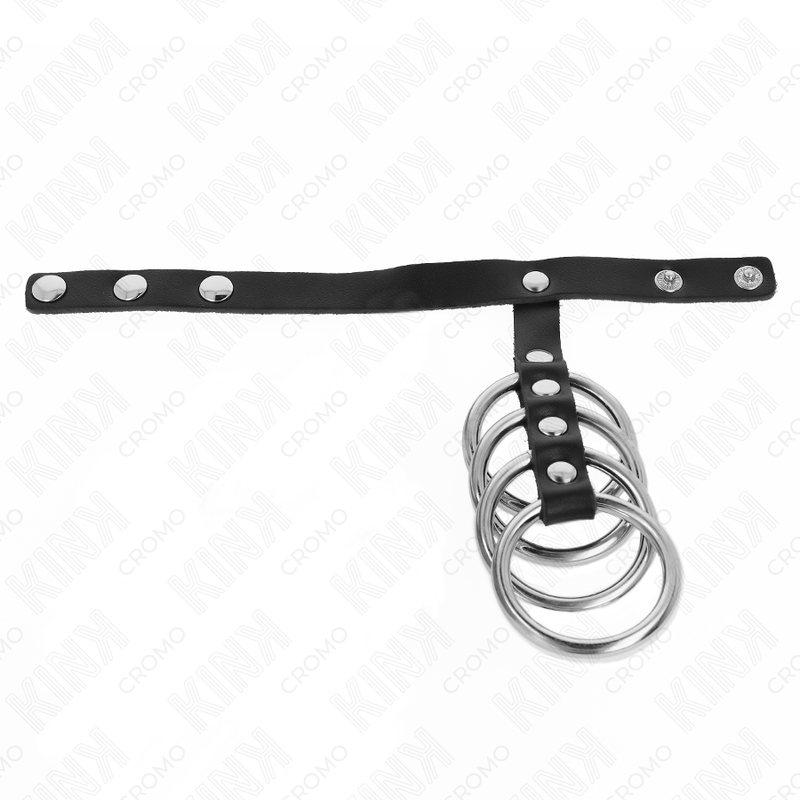 KINK - 4 METALL PENISRINGE 3,8 CM VERBUNDEN MIT LEDERBAND 22 X 1,5 CM UND DRUCKVERSCHLUSS