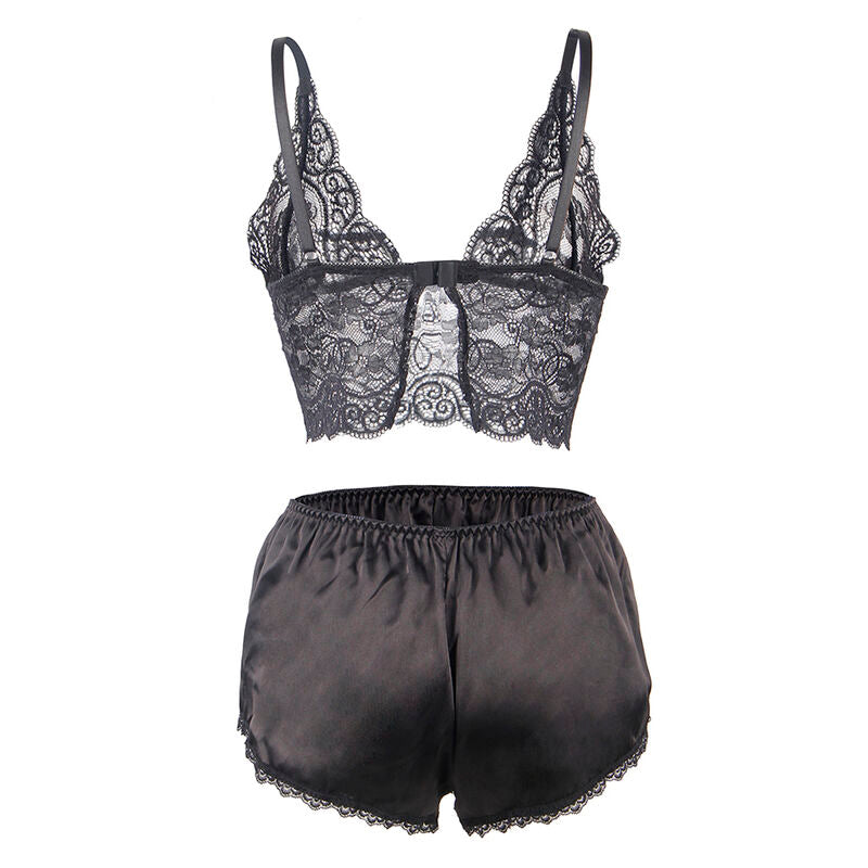SUBBLIME - 953928 SILK AND LACE NIGHTDRESS + PANTIES BLACK L/XL