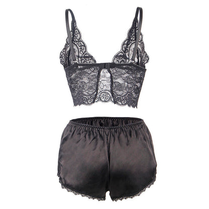 SUBBLIME - 953928 SILK AND LACE NIGHTDRESS + PANTIES BLACK L/XL