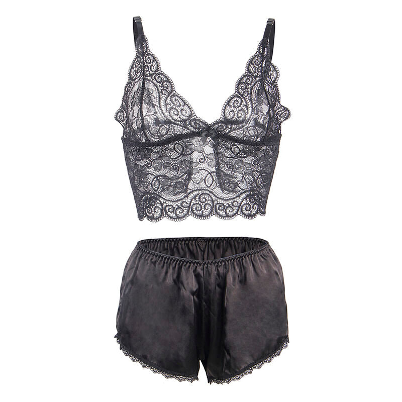 SUBBLIME - 953928 SILK AND LACE NIGHTDRESS + PANTIES BLACK L/XL