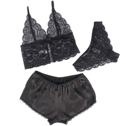 SUBBLIME - 953928 SILK AND LACE NIGHTDRESS + PANTIES BLACK L/XL